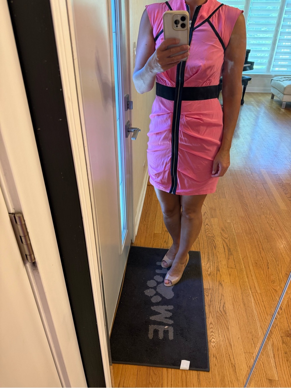 bebe Hot Pink Sleeveless Zip-Front Dress with Black Accents size small
